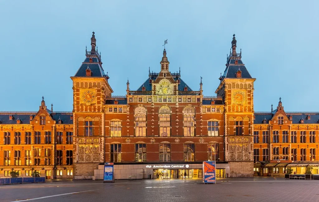 Amsterdam central station.
A beautiful station for train travel in the netherlands.